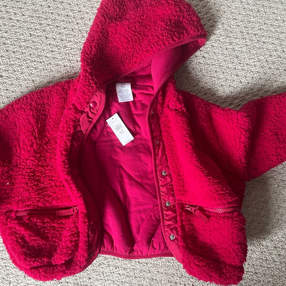 GAP Vibrant Pink Kids Sherpa Jacket XS